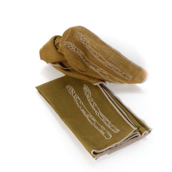Linen Embroidered Napkins | 'Asparagus'