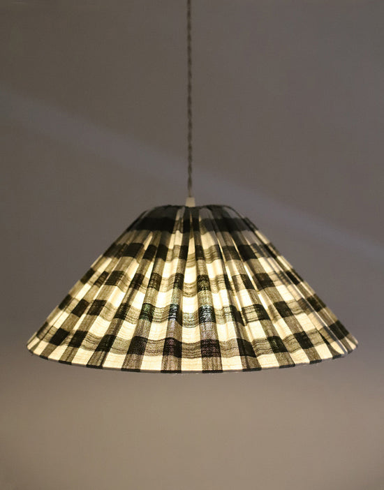 Malala Conical Pendant Light in Khaki with Large Check Pattern