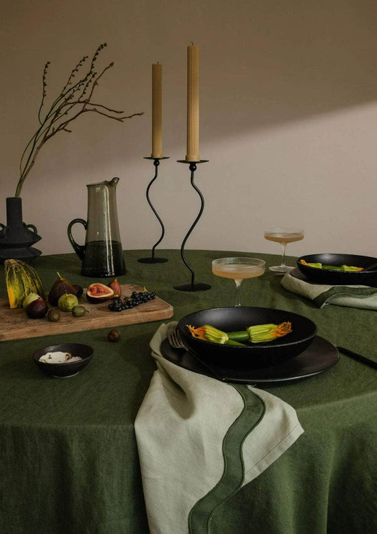 Sage and Forest Green Waved Linen Table Napkins (Set of Four)
