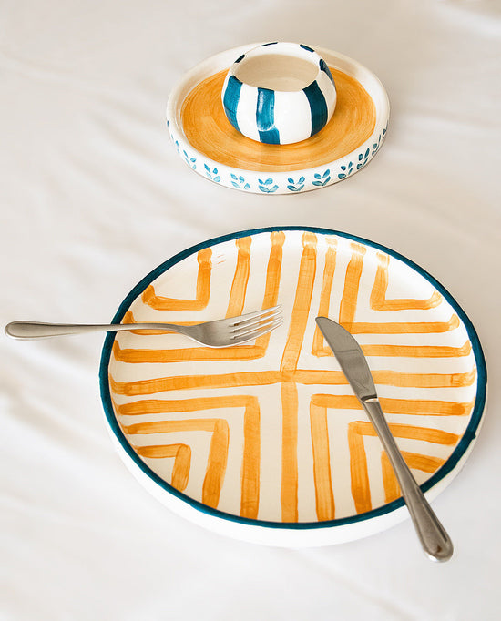 Yellow Line Handmade Ceramic Dinner Plate