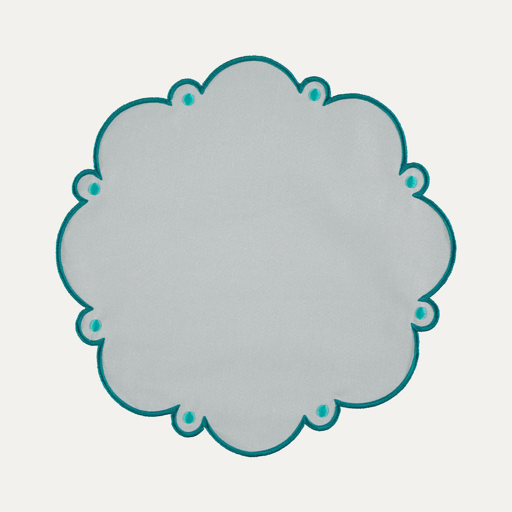 Viana Placemat, White with Turquoise Blue