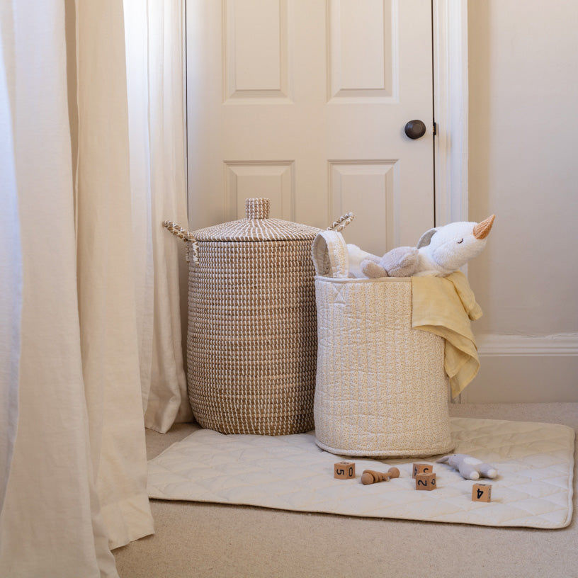 Large Quilted Storage Basket - Wild Chamomile / Daisy Meadow