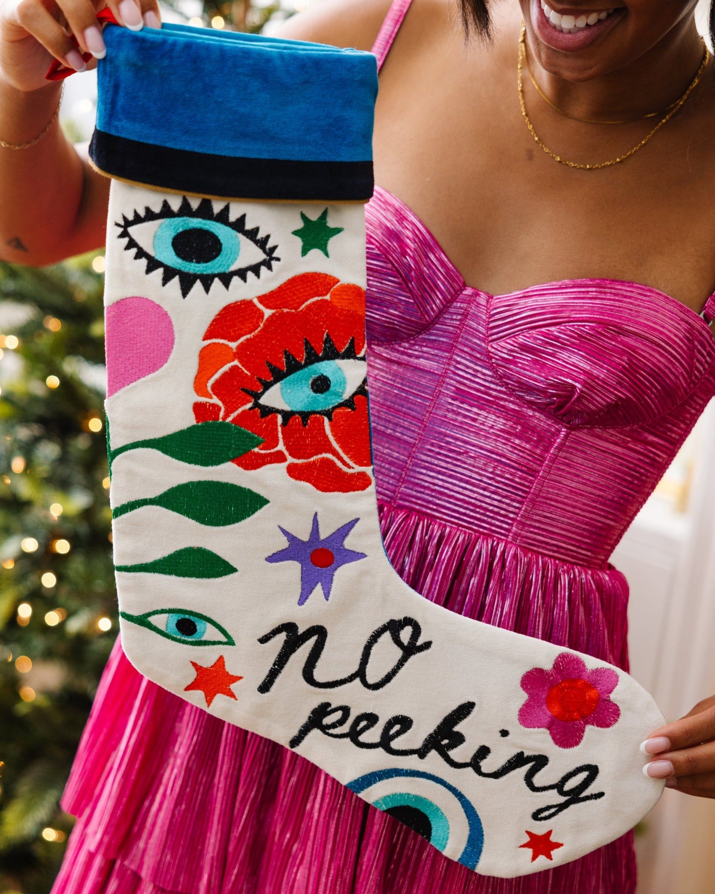 No Peeking Embroidered Stocking