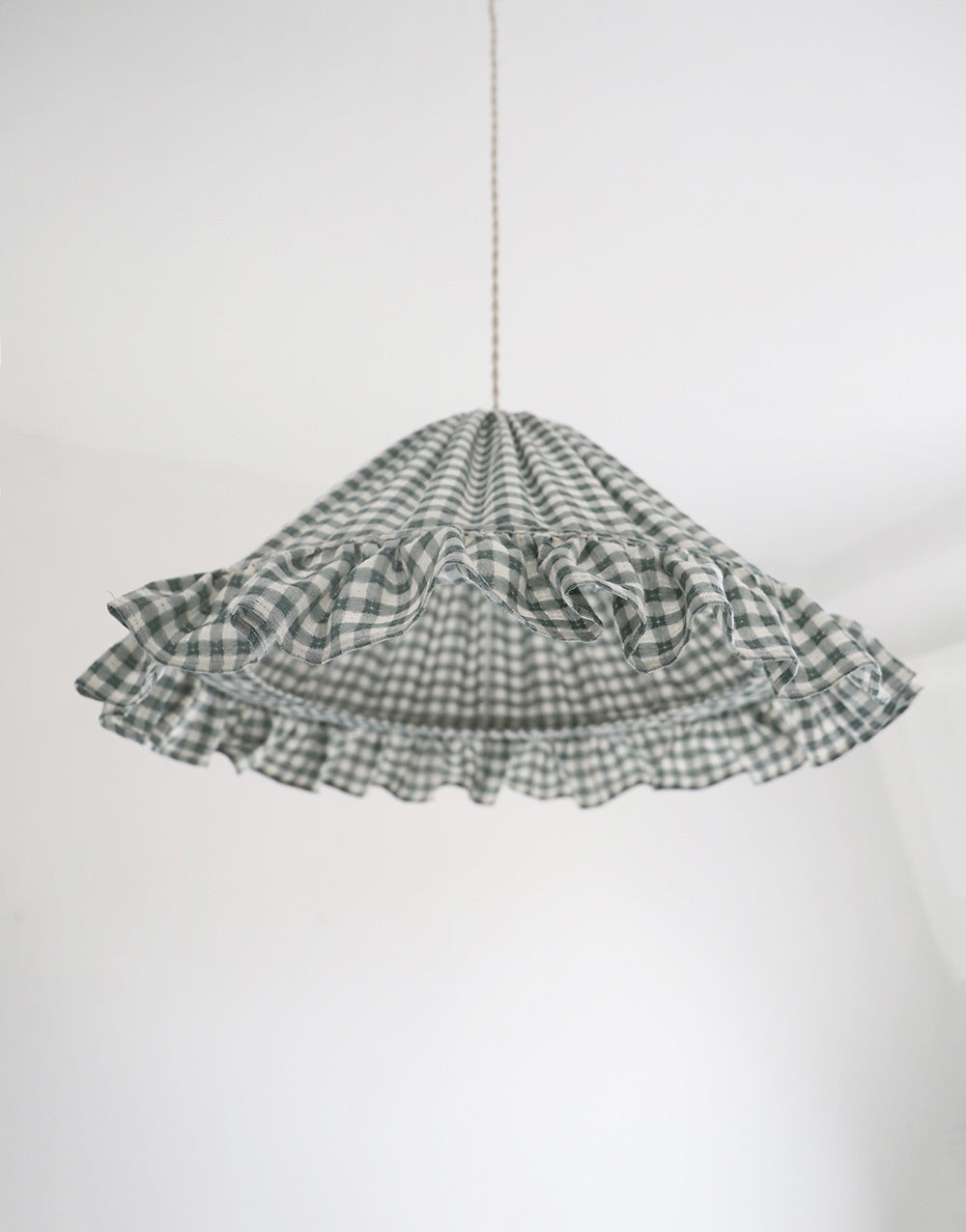 Conical Pendant Light With Ruffle Emilia “Petits Carreaux Vert”
