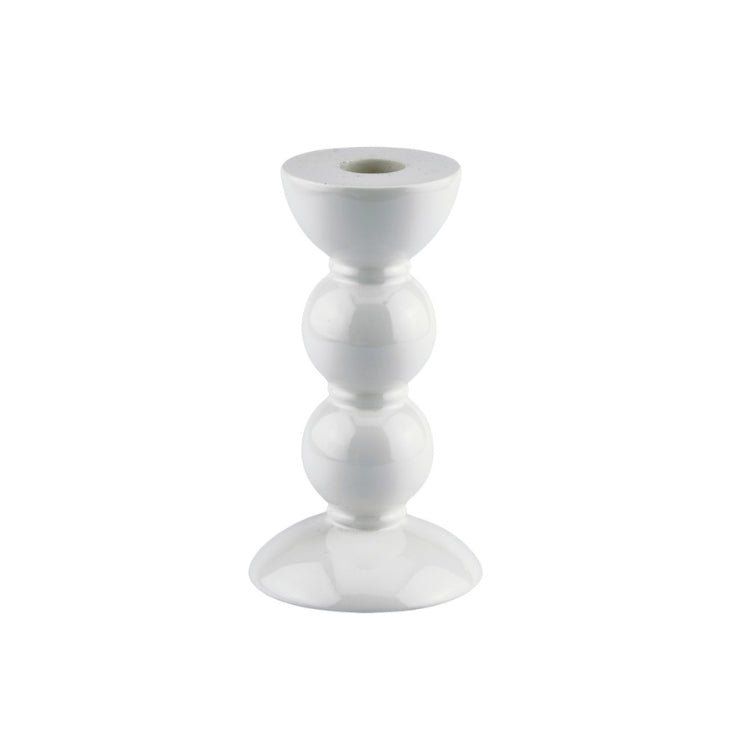 Medium White Bobbin Candlestick - 14cm