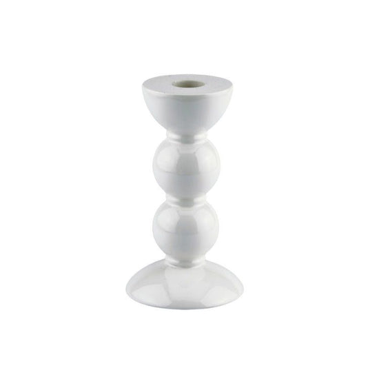 Medium White Bobbin Candlestick - 14cm
