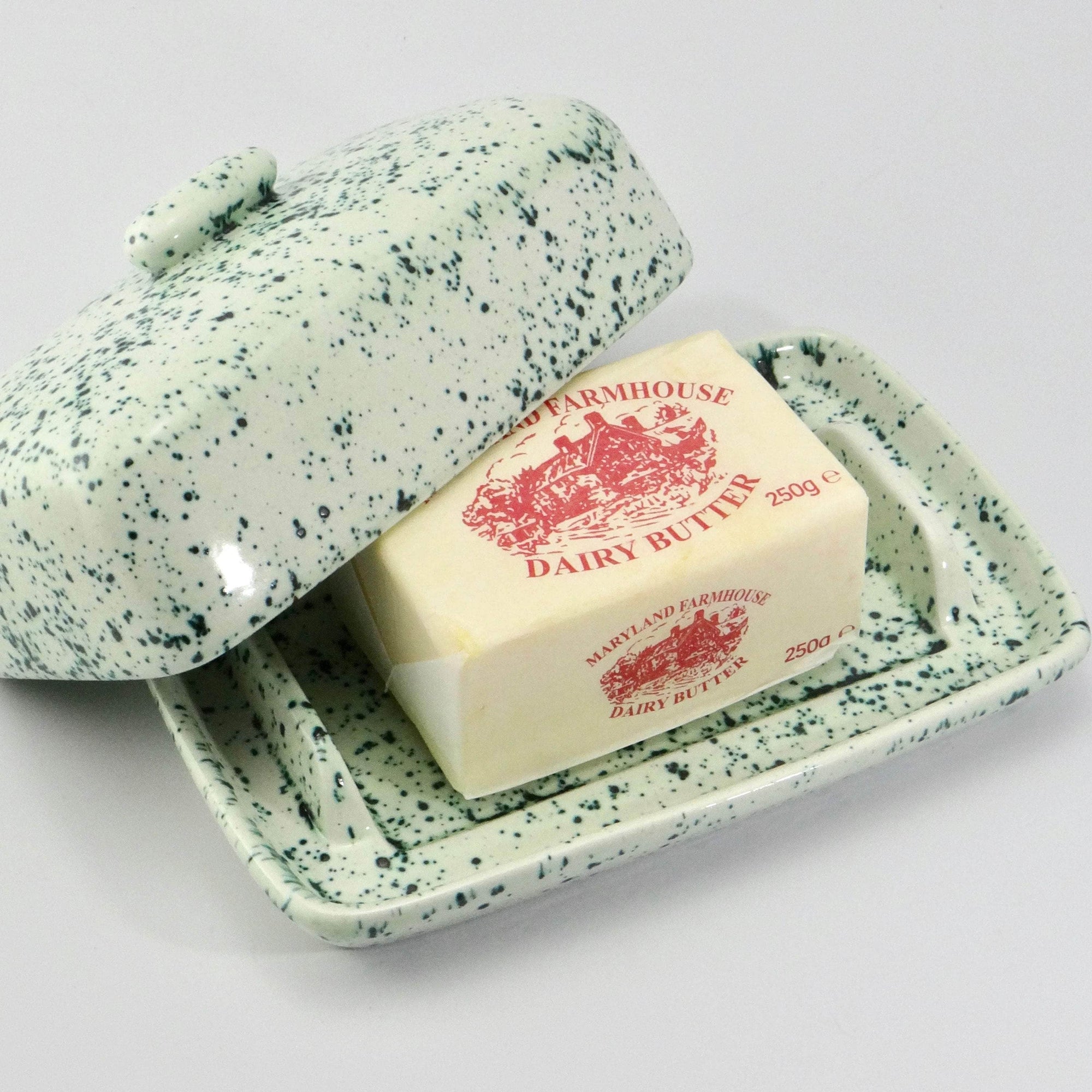 Butter Dish and Sugar Bowl set Speckled Green