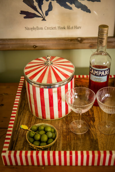 Bone Inlay Ice Bucket | Red & White | Striped