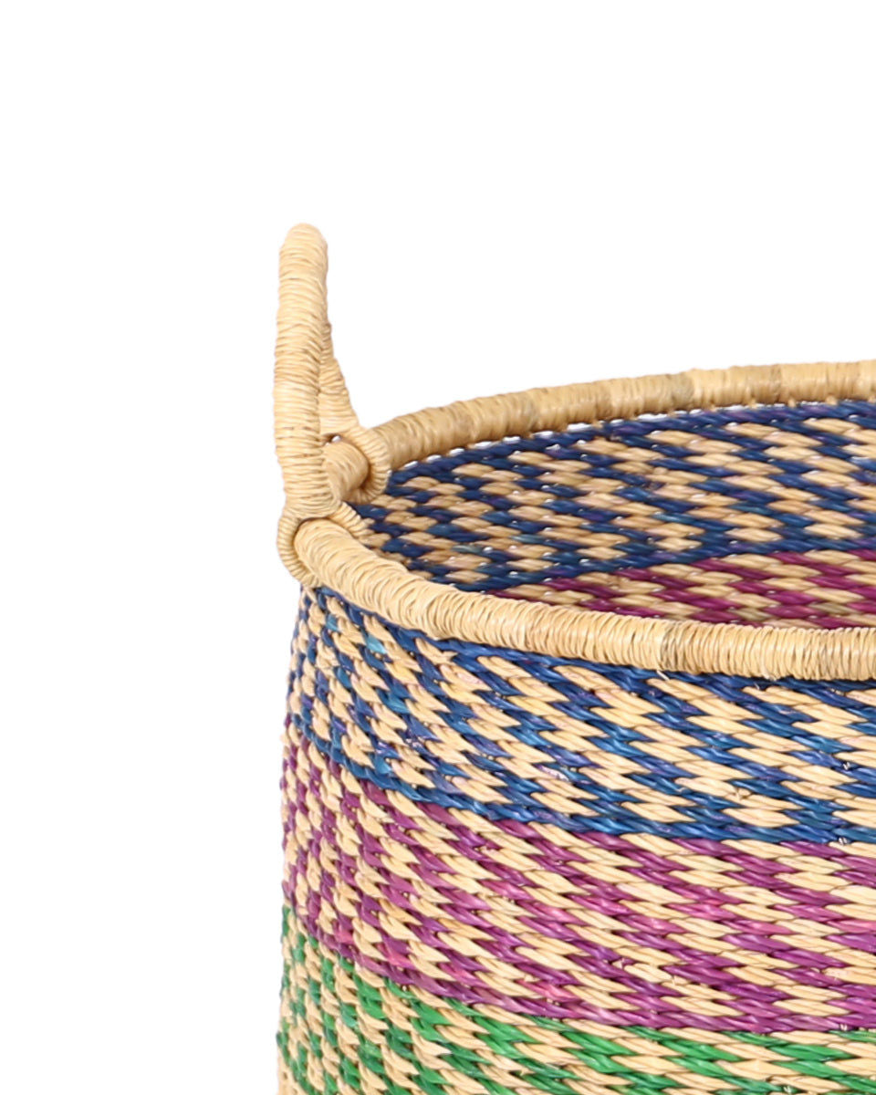 KUNLE: Small Blue, Purple & Green Floor Storage Basket With Handles