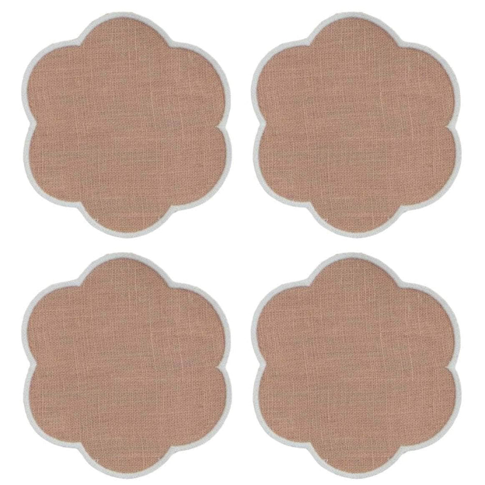 The Blushed Pink and White Linen Scalloped Coasters (Set of 4)
