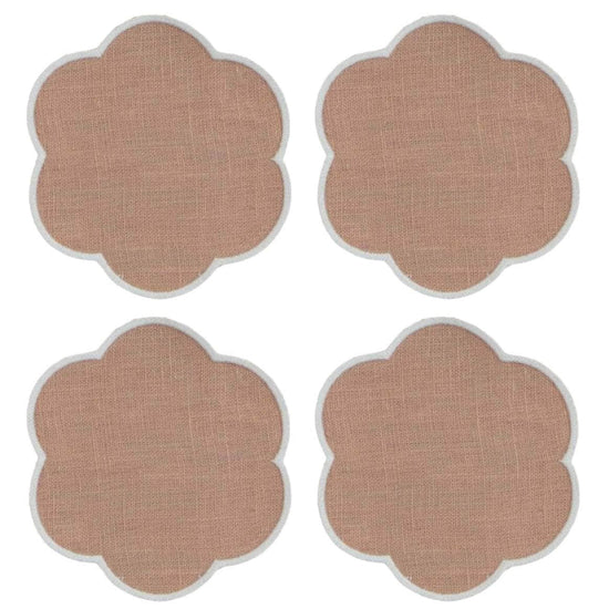 The Blushed Pink and White Linen Scalloped Coasters (Set of 4)