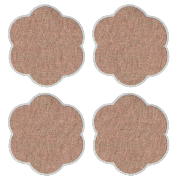 The Blushed Pink and White Linen Scalloped Coasters (Set of 4)