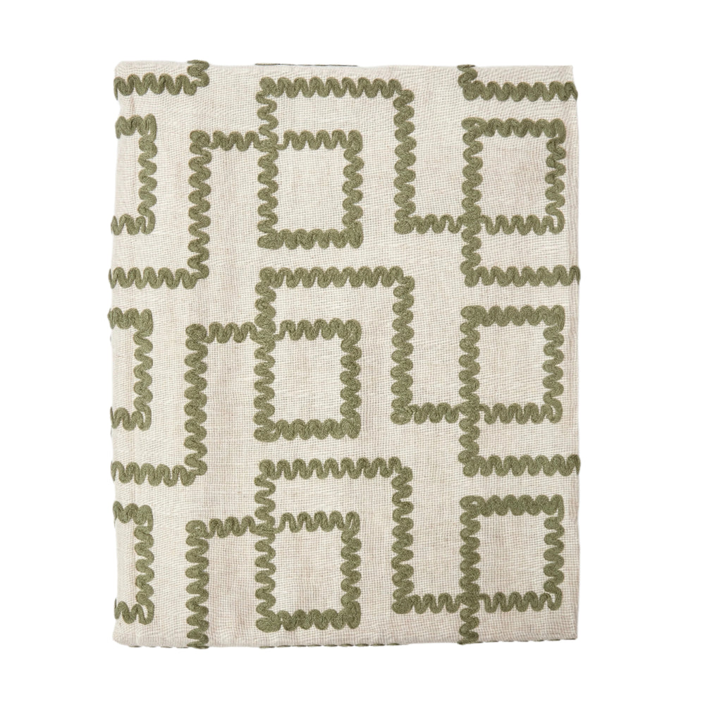 Green Rickrak Linen Tablecloth