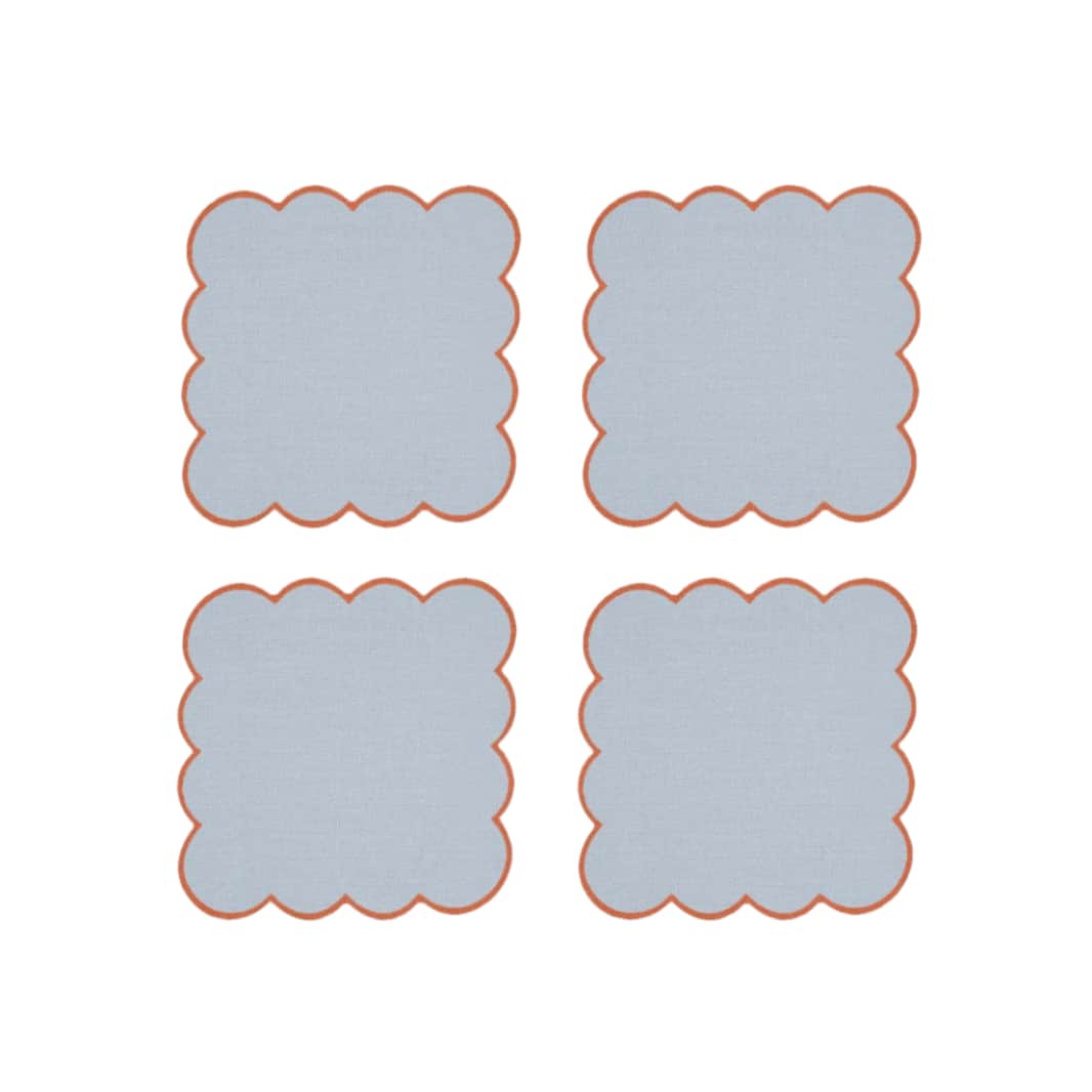 Zero-Waste Scalloped Linen Cocktail Napkins Sky Blue - Set of 4