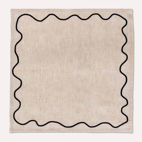Wavy Linen Napkins Beige/Black - Set of 2