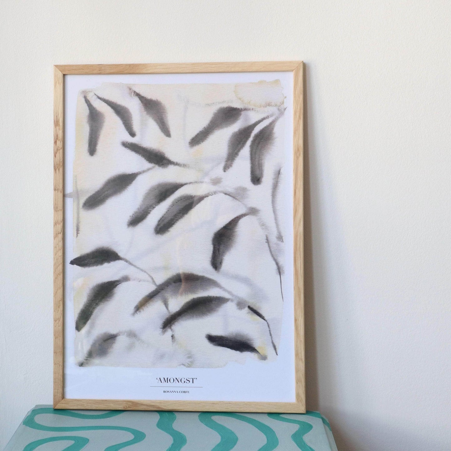 A4 - 'Amongst' Beige Yellow & Charcoal Grey Leaf Print
