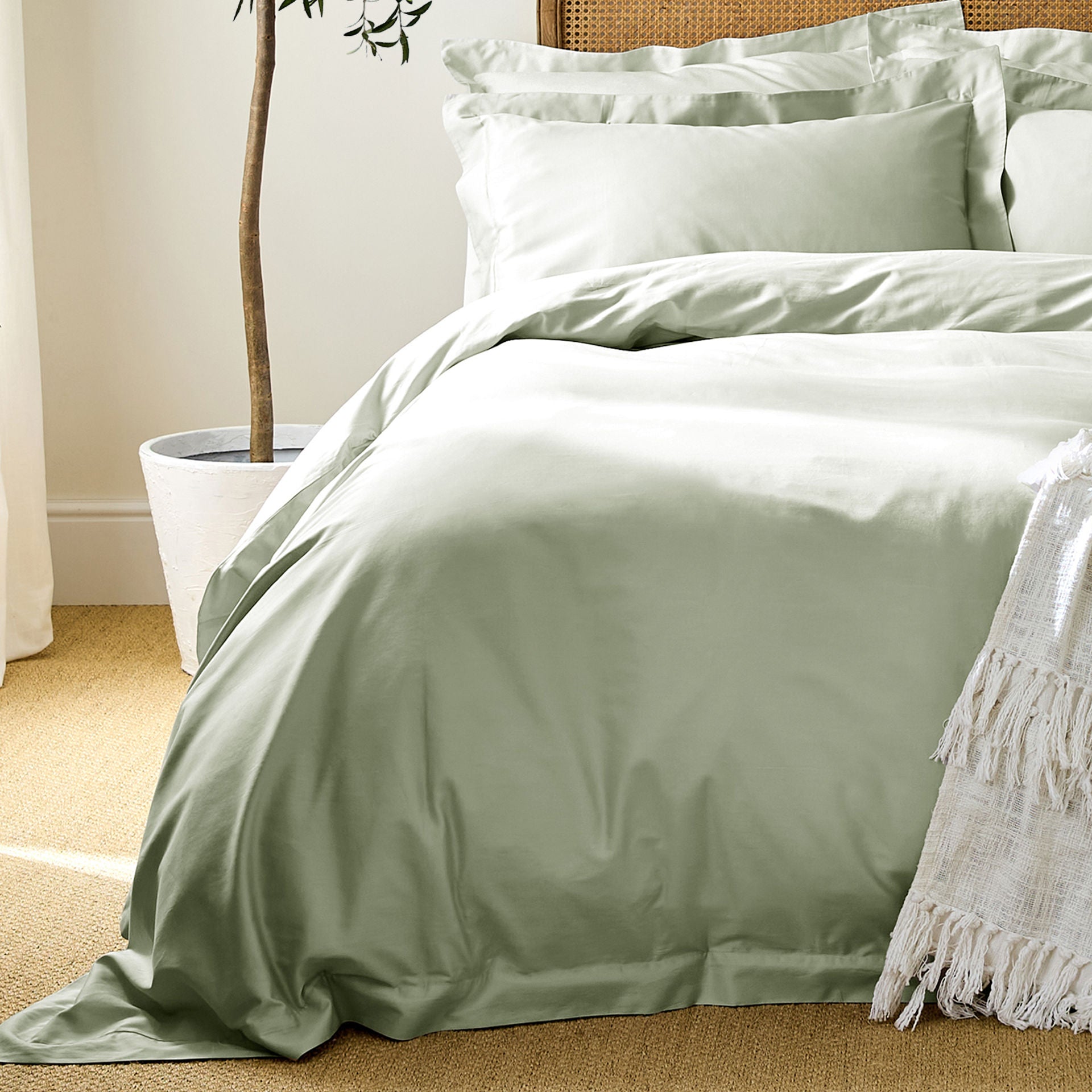 Luxury Organic Cotton Sage Green Edged Duvet Cover
