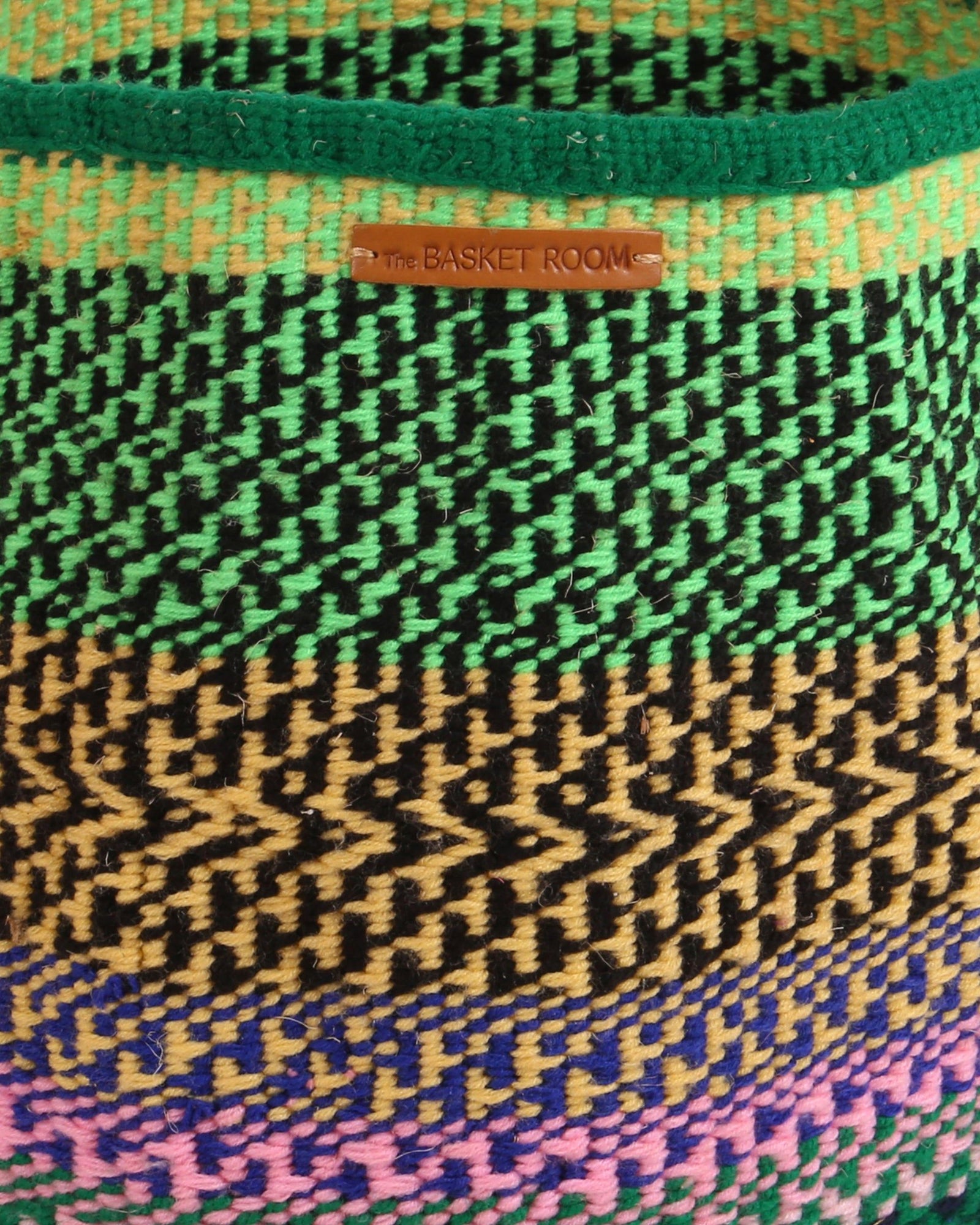 WALI: Large Green, Black and Pink Wool Basket