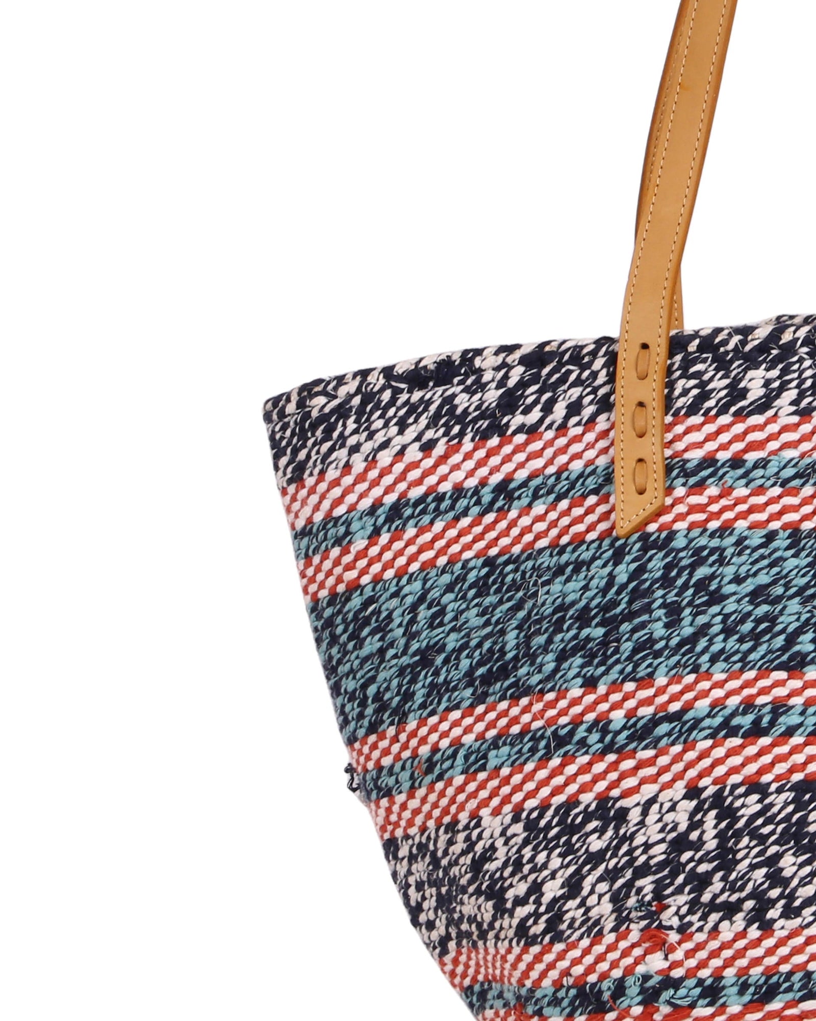 HERUFI: Handwoven Black, Teal and White Wool Tote Bag