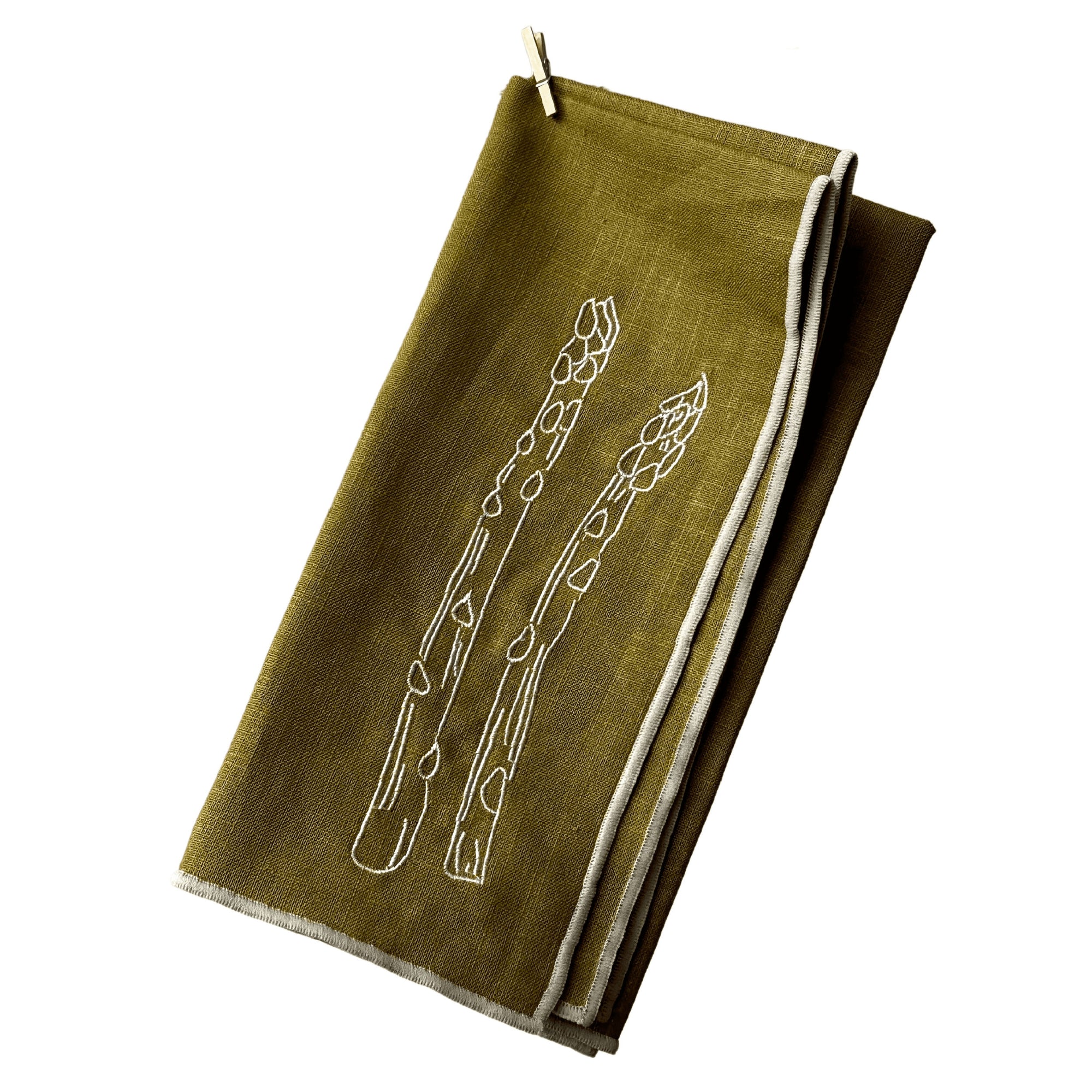 Linen Embroidered Napkins | 'Asparagus'