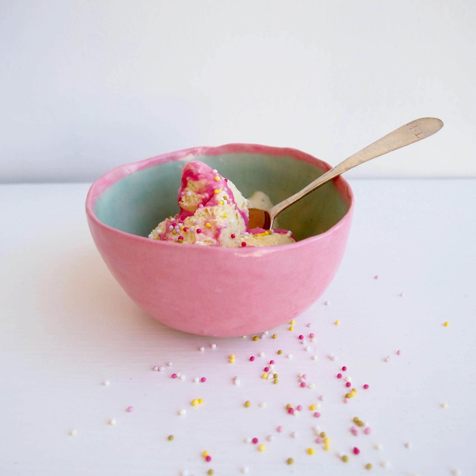 Handmade Pastel Pink and Turquoise Ice Cream Ring Bowls