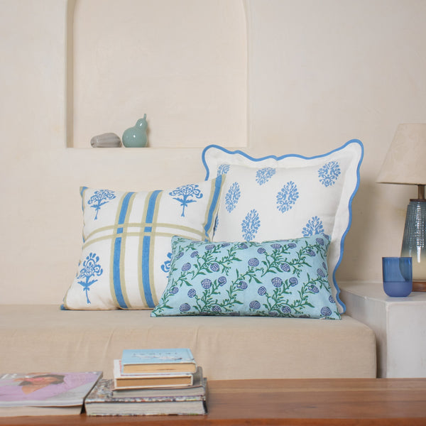 Rasa - Lumbar Pure Linen Throw Pillow Cover - Pastel Blue