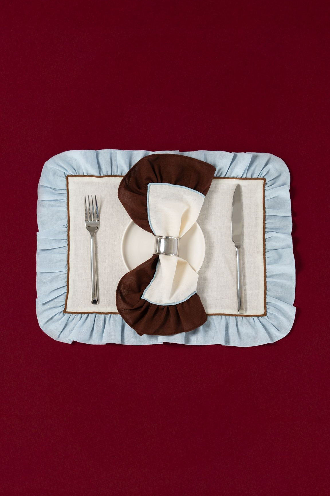 Napkins Set (2), Ruffle, Ivory/Brown