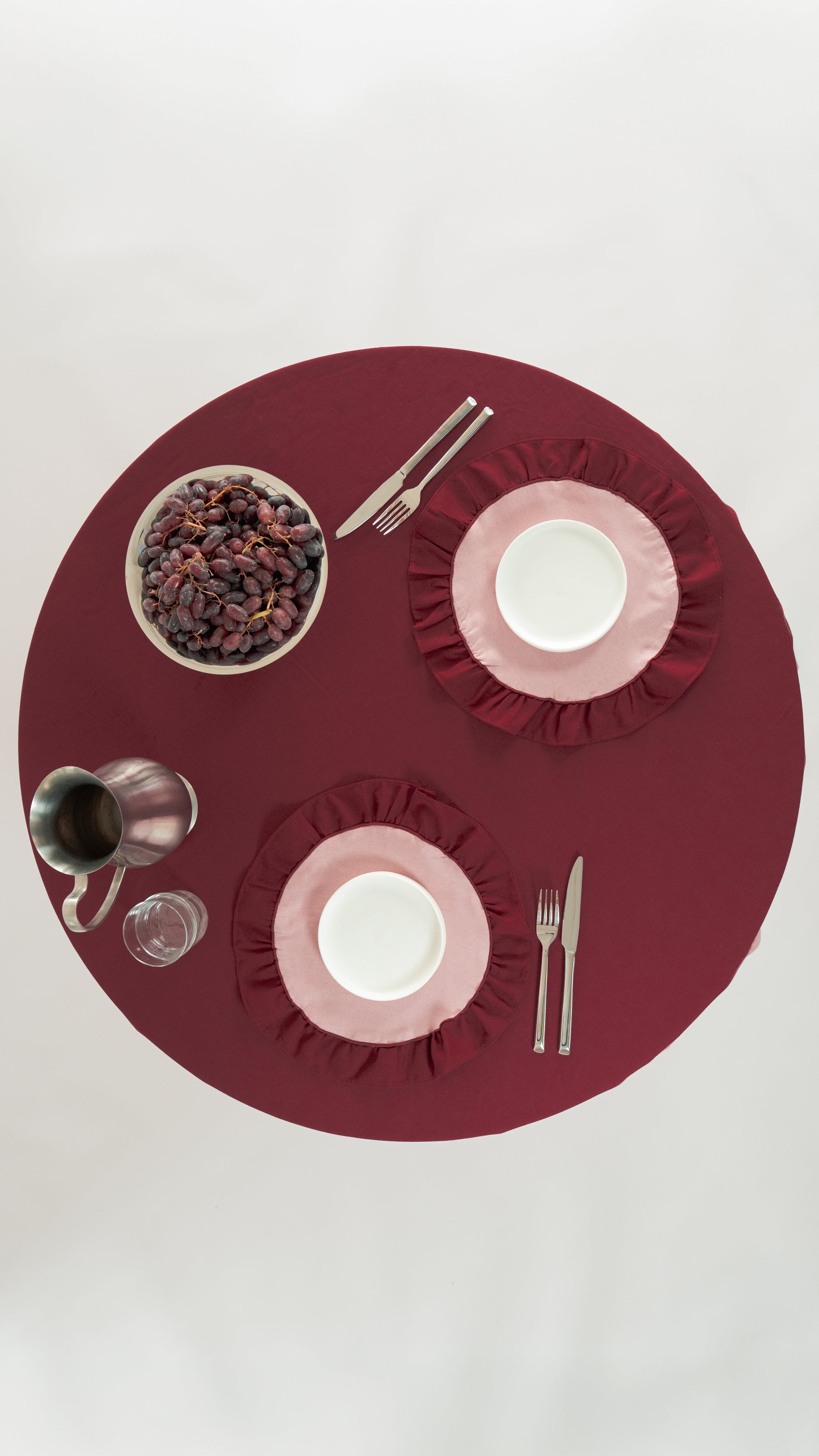 Round Ruffle Placemats Set (2), Cherry/Pink