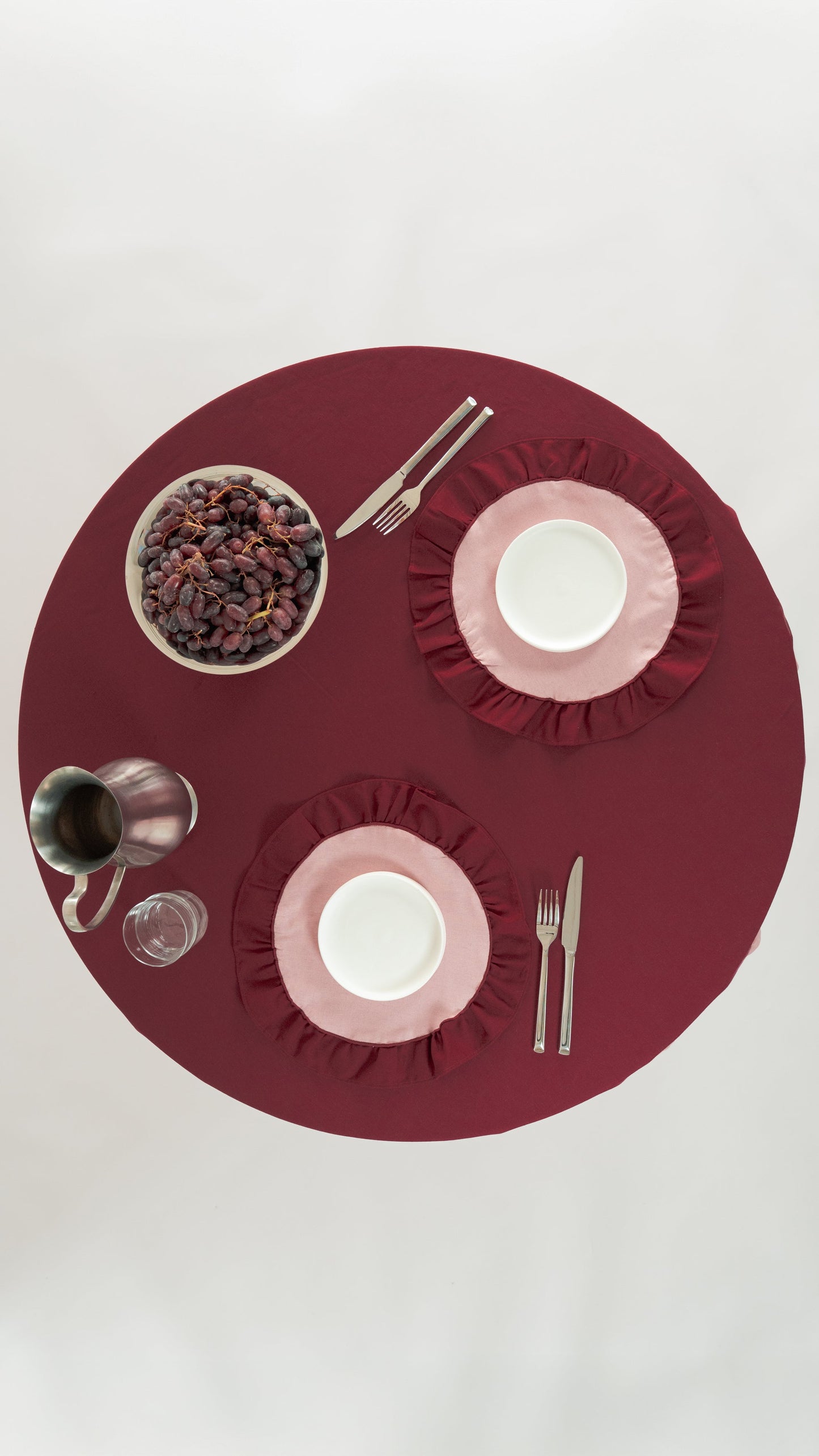 Round Ruffle Placemats Set (2), Cherry/Pink