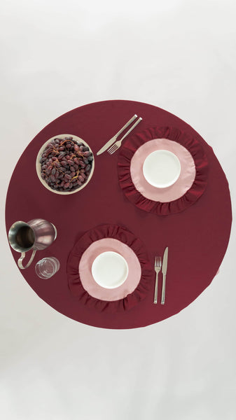 Round Ruffle Placemats Set (2), Cherry/Pink-