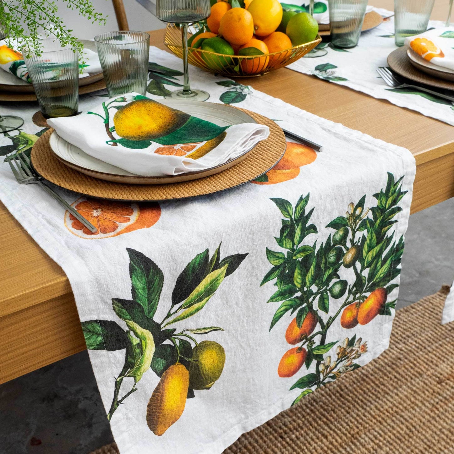 Linen Table Runner CITRUS  White