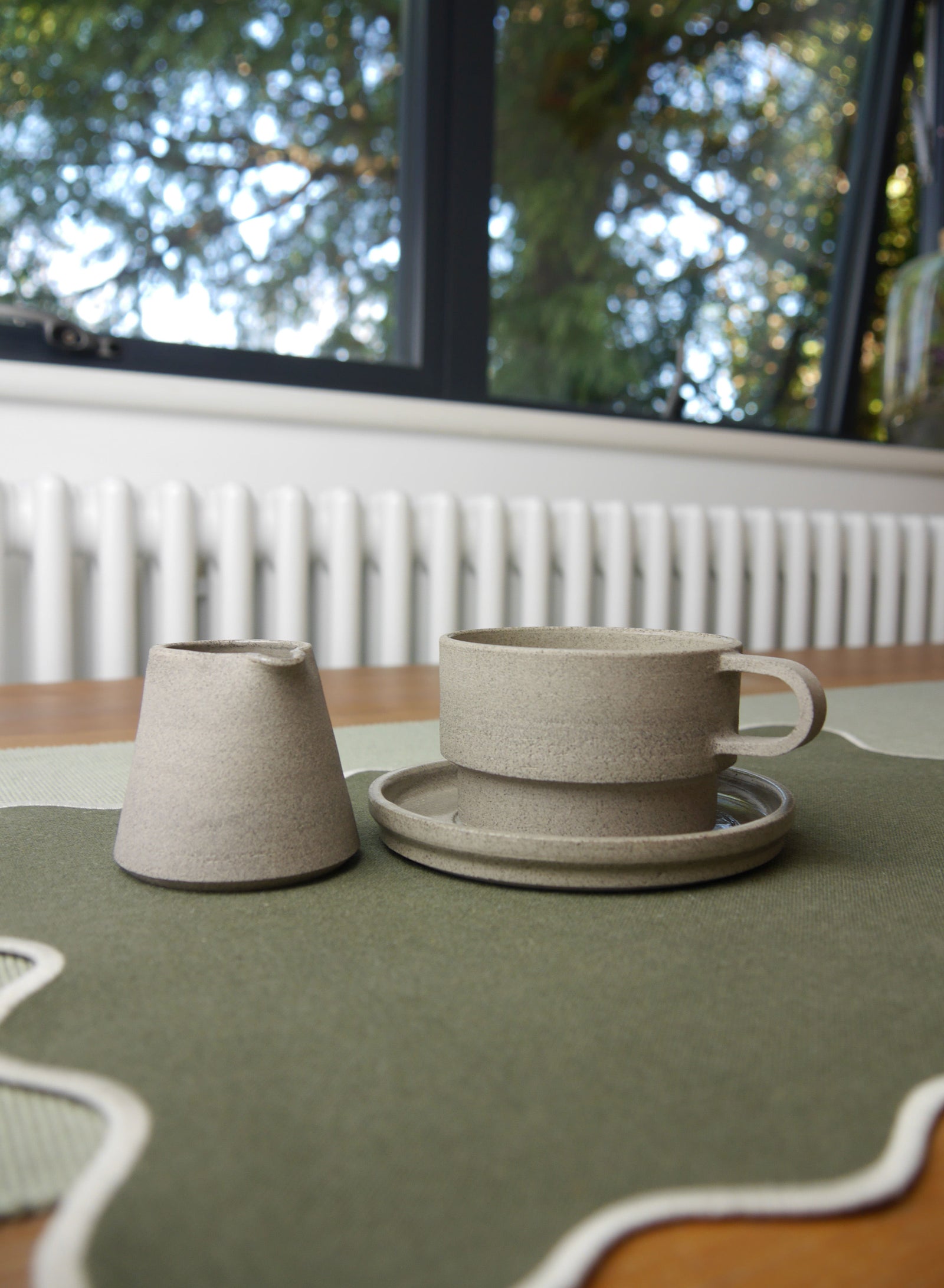Angular Mug and Saucer Coffee Set, Stone