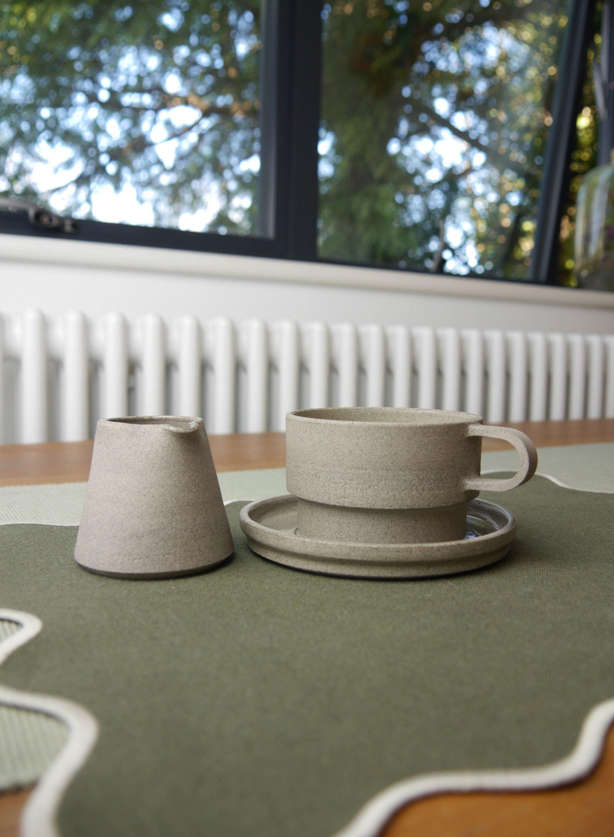 Angular Mug and Saucer Coffee Set, Stone