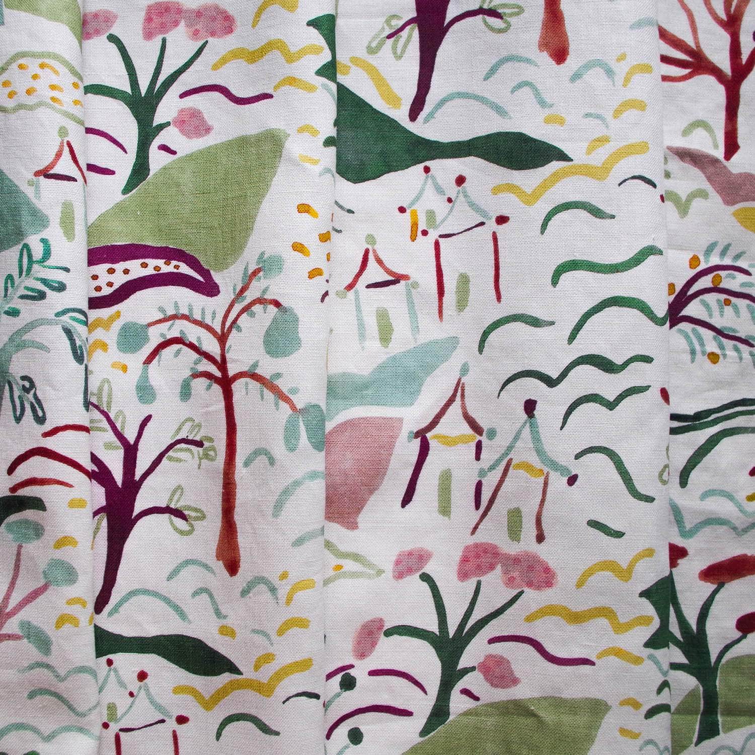 Printed Forest and Hills Fabric - Plum