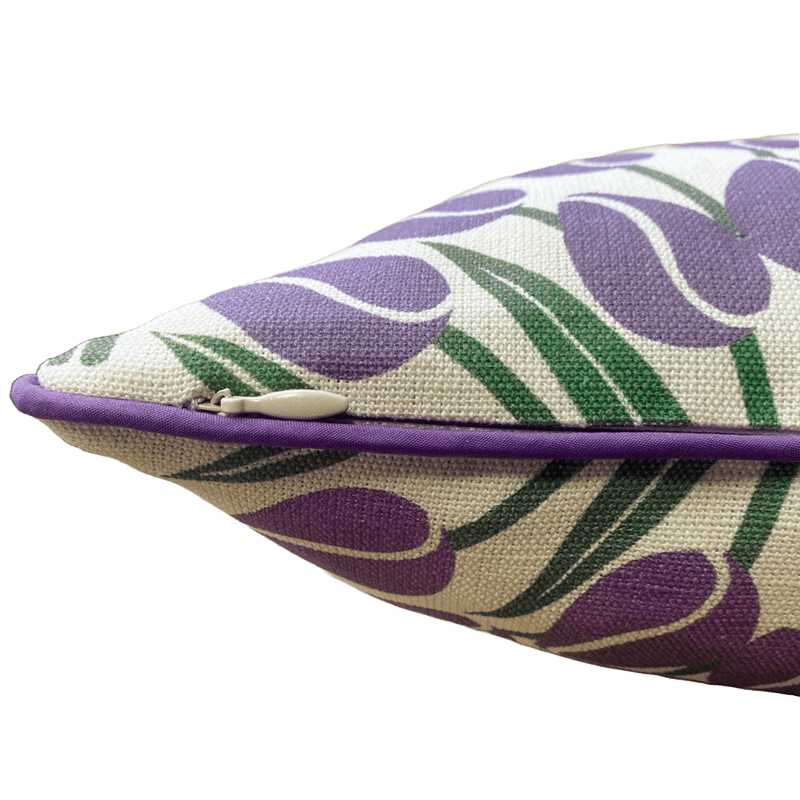 Tulips Cushion Cover with Piping - Green Mauve