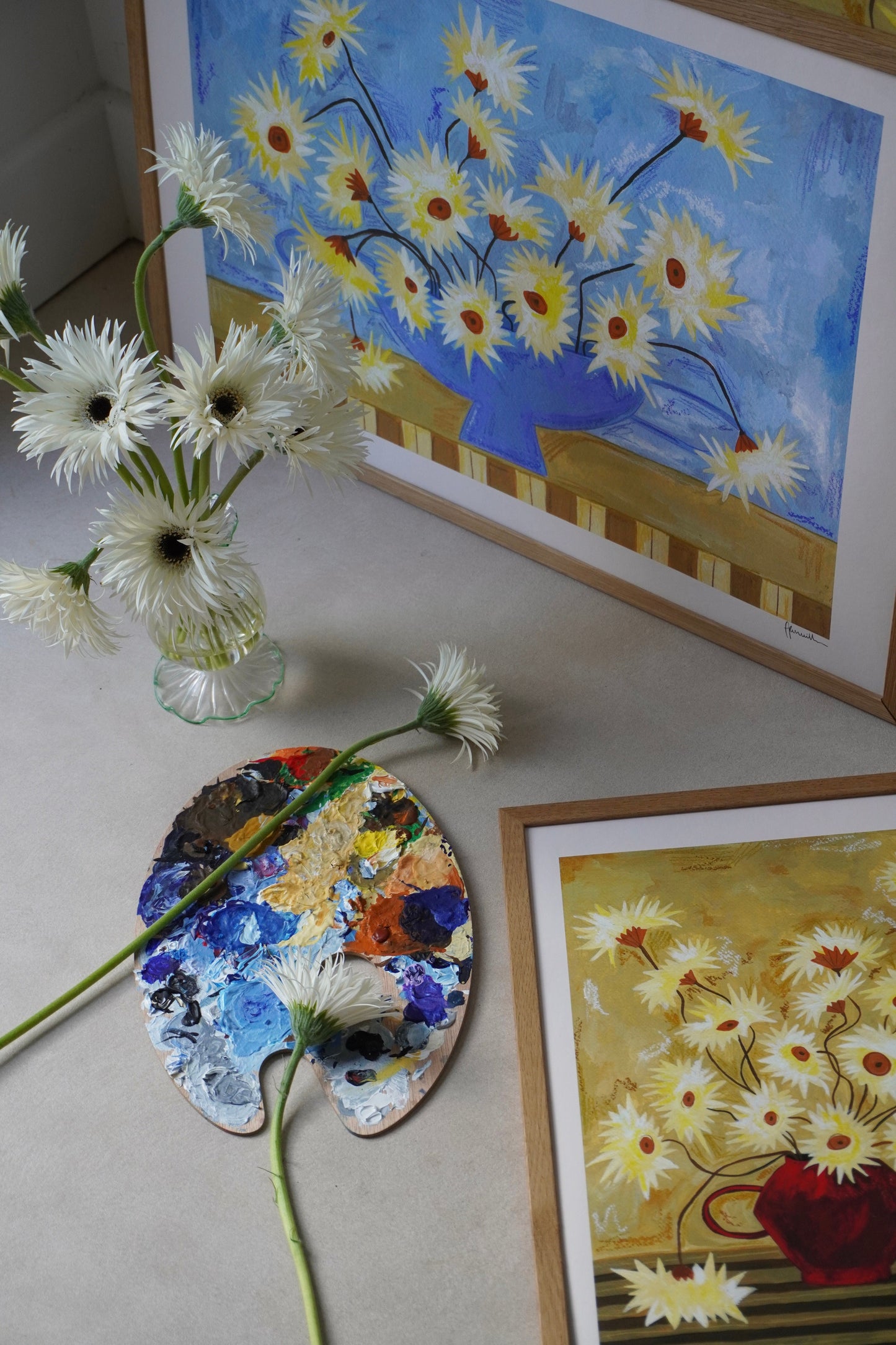 Spiky Gerberas in Blue Vase Print