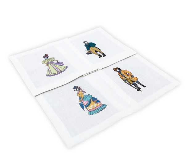Embroidered Table Linen - Victorian Cocktail Napkins 3 (Set of 4)
