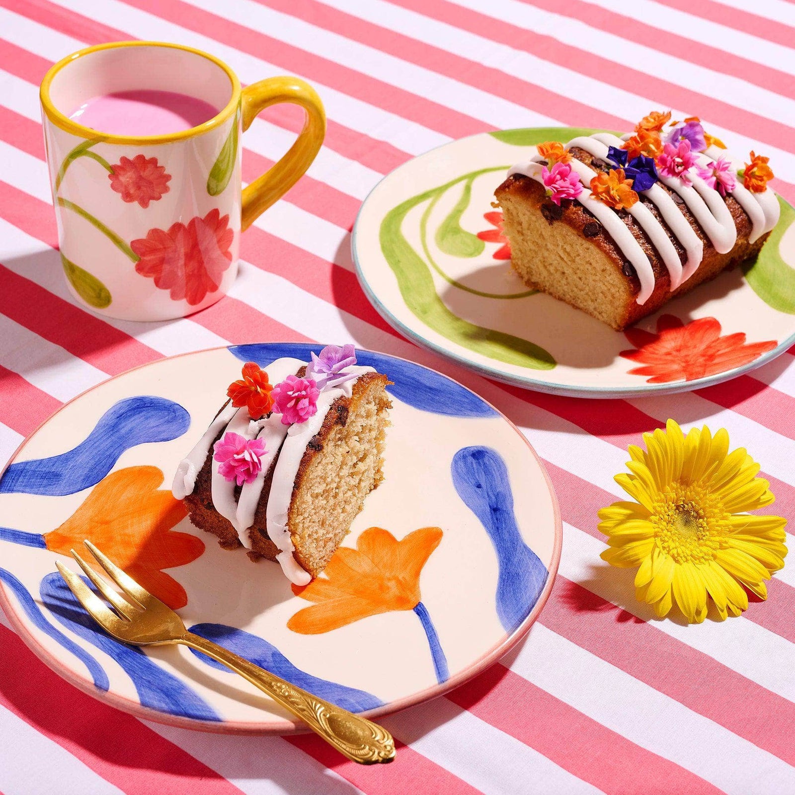 Small Hand-painted Orange Flower Plates (Set of 2)