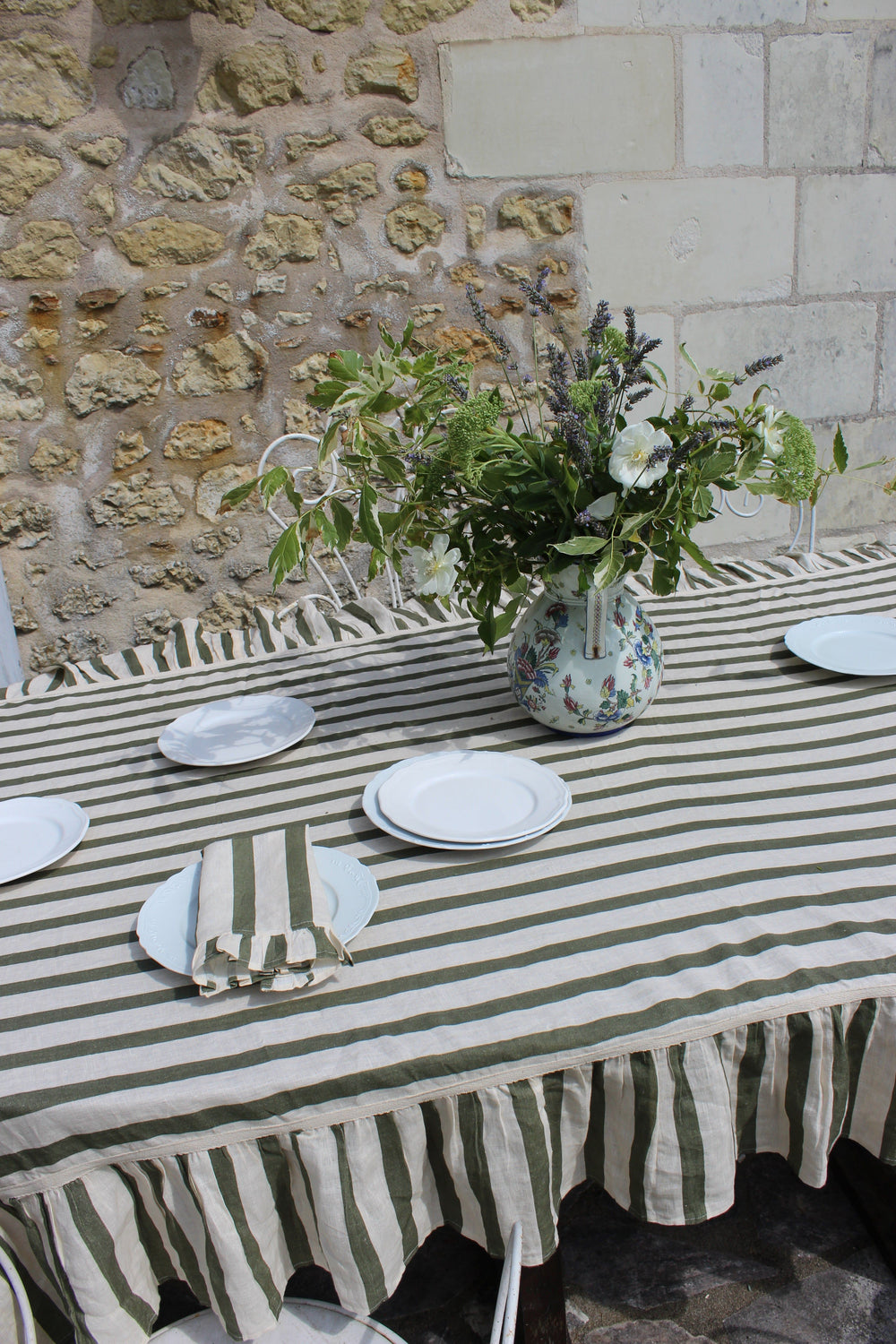 Olive & Ivory Thin Stripe Tablecloth Extra Long