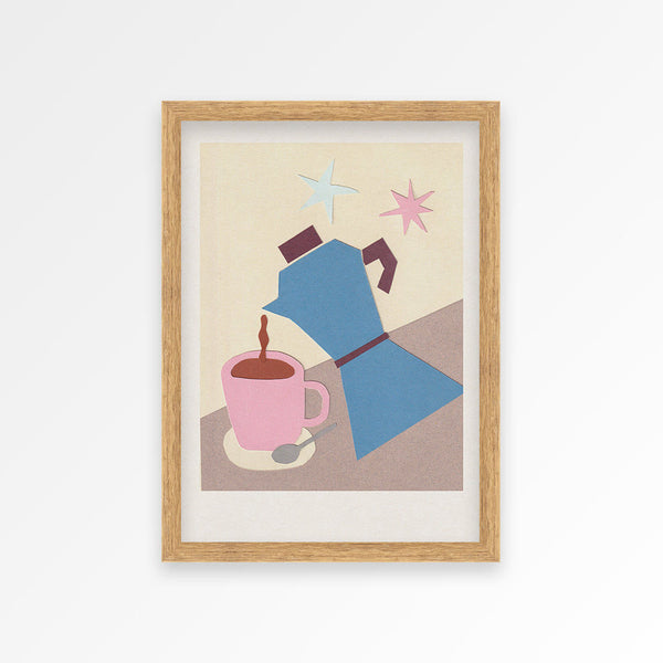 Coffee Pot Hand Collaged Print