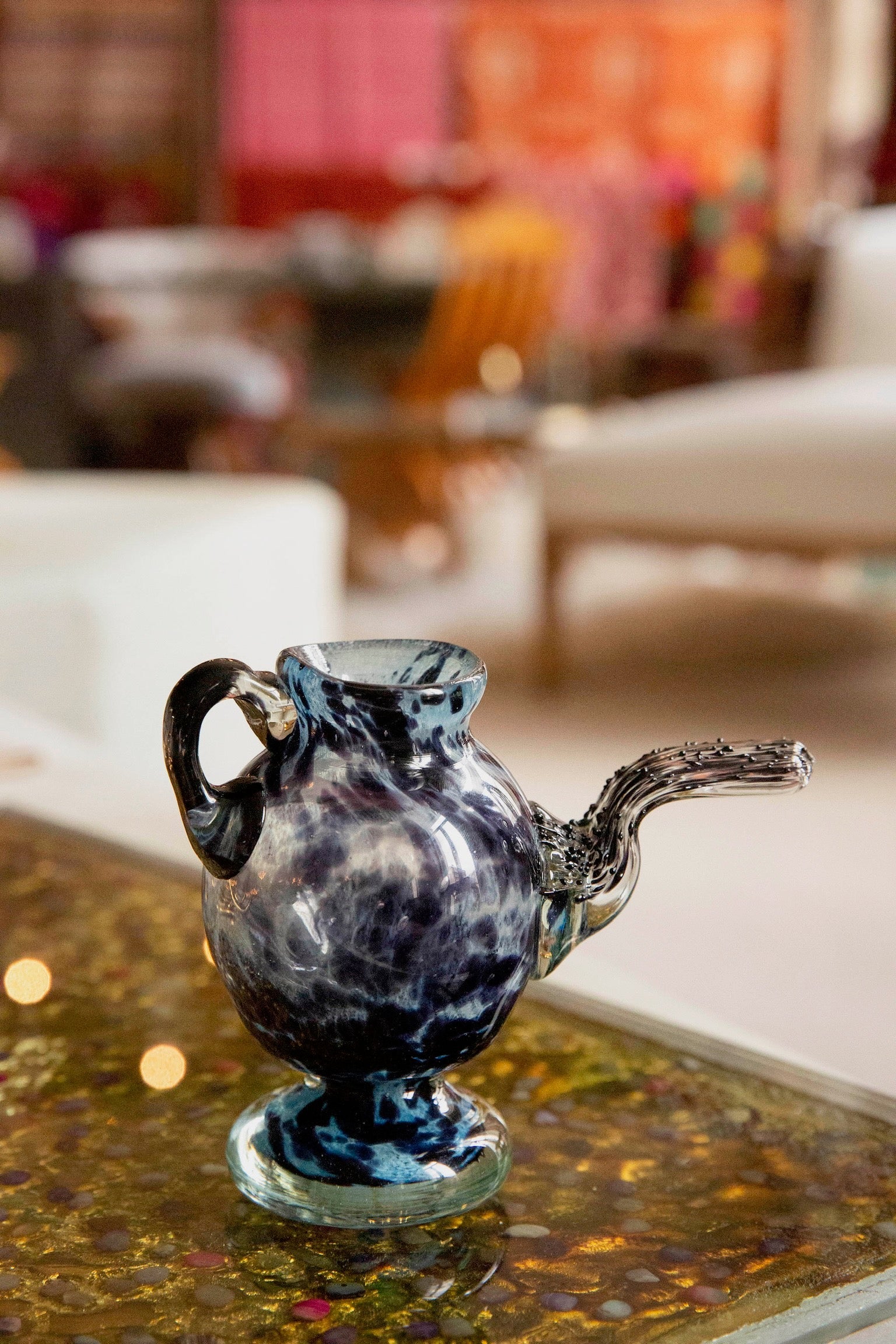 Blown Glass Amphora, Dark Blue, Small