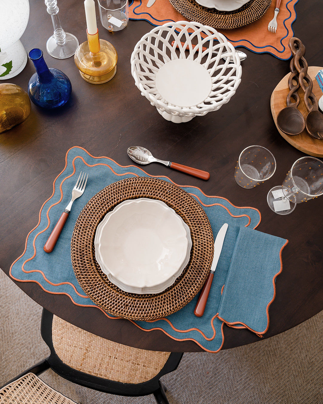 Beja Napkin, Blue with Terracotta