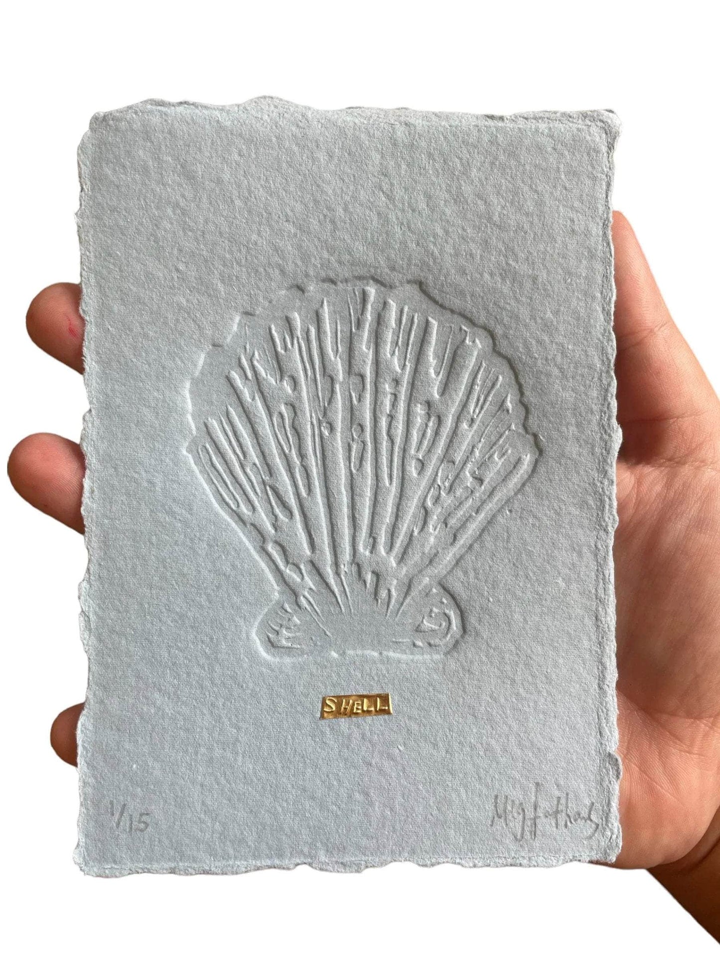 Limited Edition Shell on Blue Dusk Handmade Paper With Tin Embossing