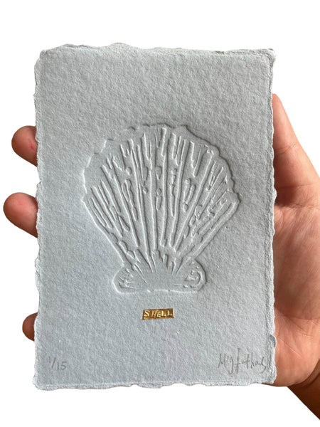 Limited Edition Shell on Blue Dusk Handmade Paper With Tin Embossing