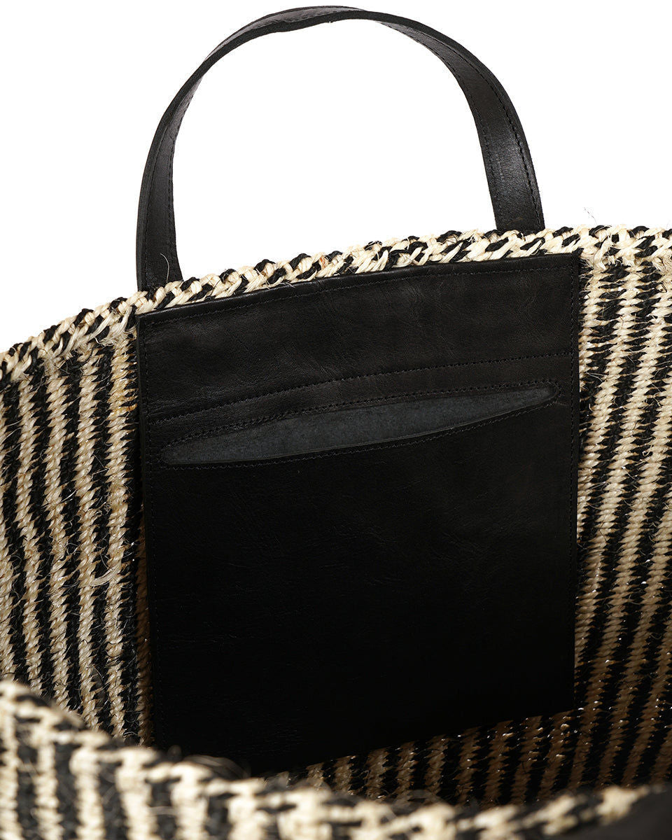 SALAMU: Black and Natural Pinstripe Sisal Shopper