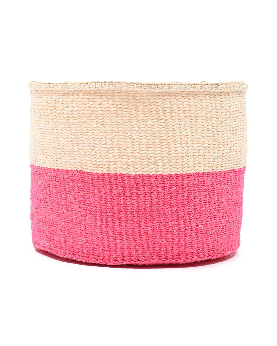 HOJI: Hot Pink Colour Block Woven Basket