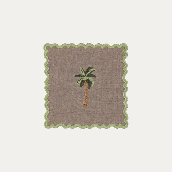 Scalloped Brown Cocktail Napkin with Palm Tree