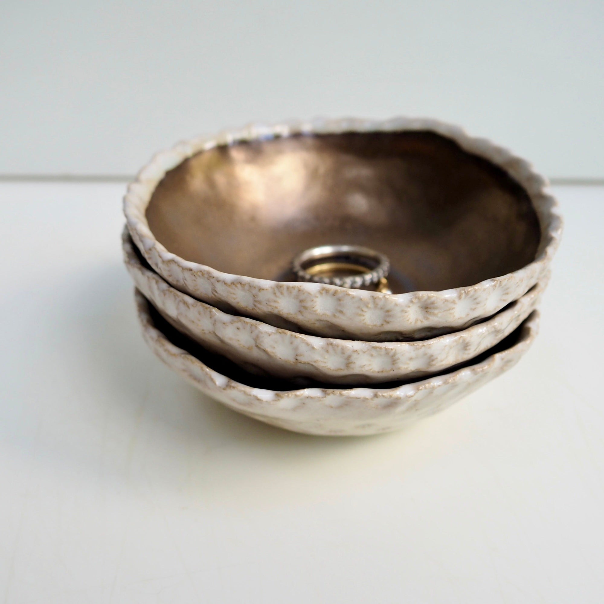 Handmade Gold & Cream Mini Pottery Ring Dish