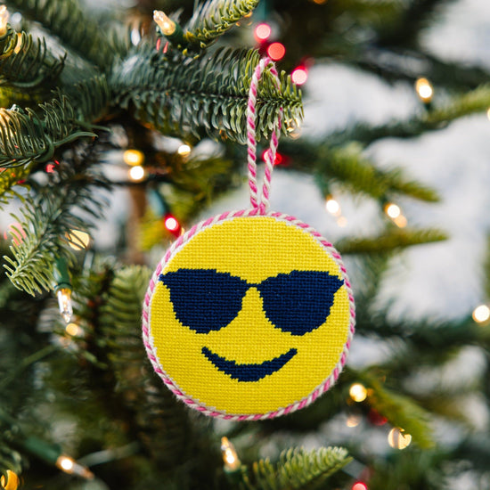 Needlepoint Icon Ornament - Sunglass Emoji