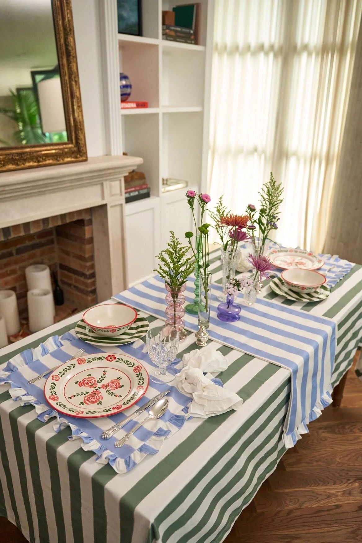 Green Striped Tablecloth - Between Us